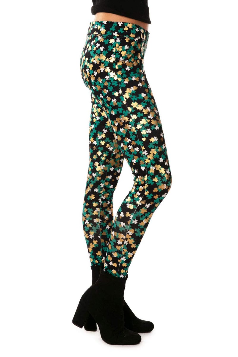 Tipsy Elves Women's St. Patrick's Day Clusterluck Mid Waisted Leggings Size Medium - Image 3